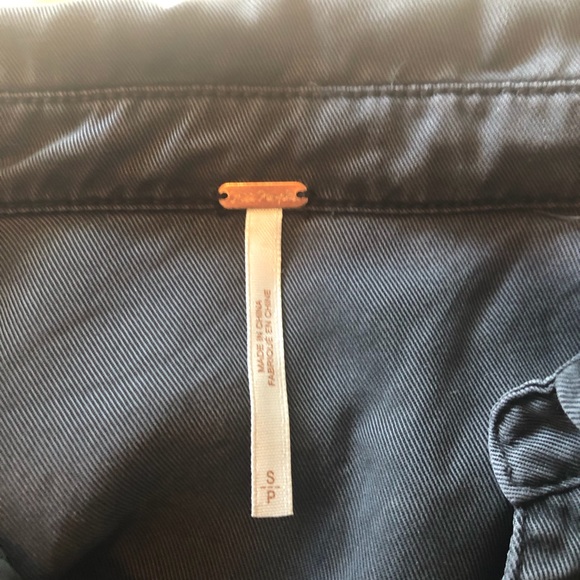 Free People slate colored, long sleeve blouse with lace up neckline - Picture 11 of 11